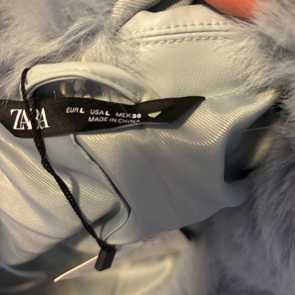 Zara light blue belted faux leather trench coat NWT - Picture 9 of 15